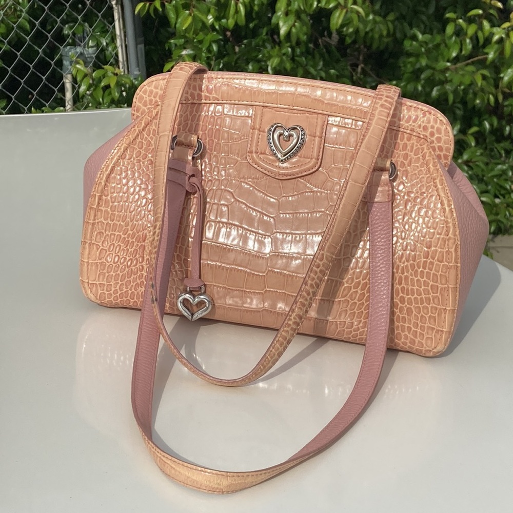 BRIGHTON Rose & Peach Coral Croco-Embossed Leather Shoulder Bag Handbag Purse